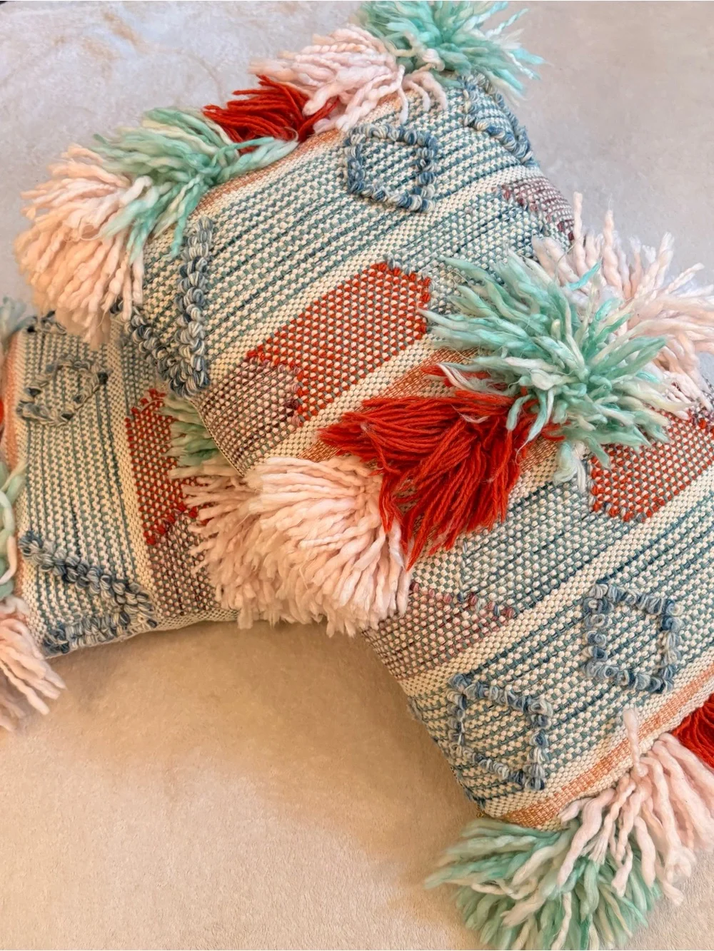 Anthropologie Moroccan Bohemian Accent Pillow in Mint, Coral, Blush - 12 x 20